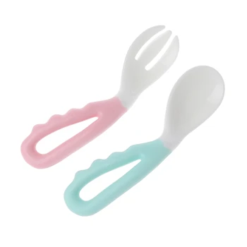 

2Pcs Baby Spoon Fork Set Solid Feeding Safe Pacifier Bending Learning Flatware