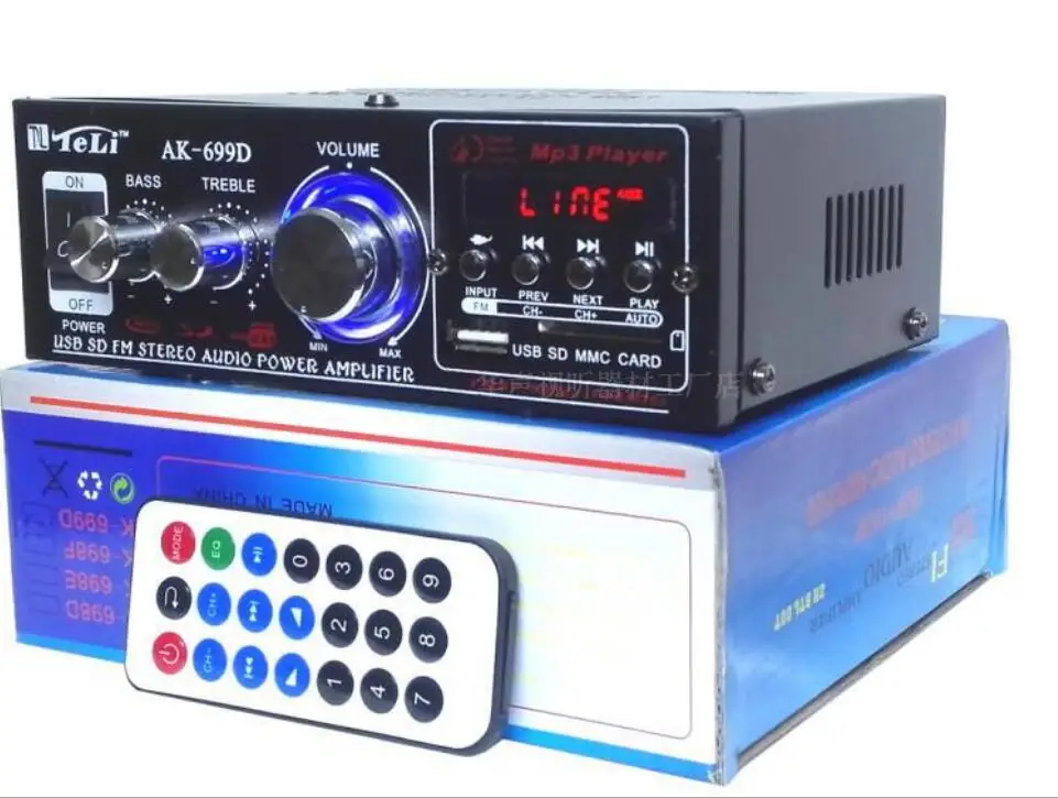 HIFI 180W+180W Mini Stereo Amplifier 12V AUX interface