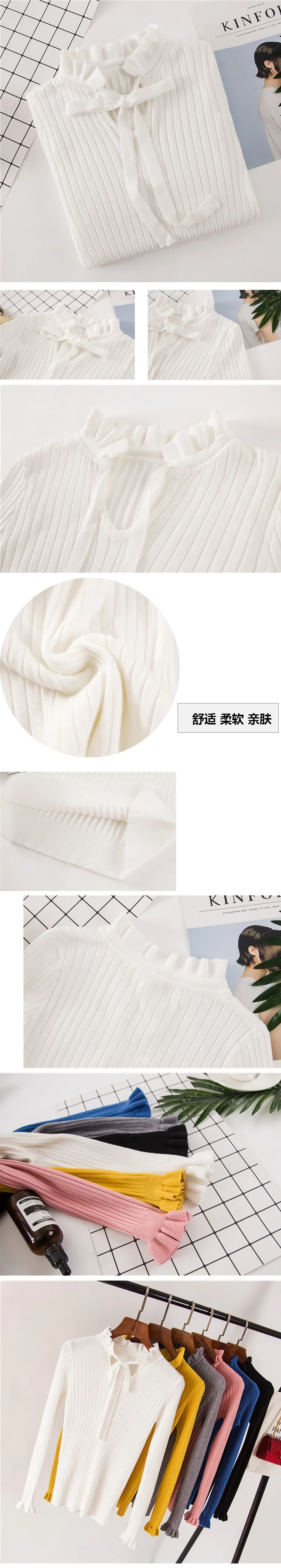 18 Autumn Winter Knitted Sweater Pullover Pull Femme Cute Warm White Yellow Lace Up Ruffles Turtleneck Women Sweater Jumper 4 18 Autumn Winter Knitted Sweater Pullover Pull Femme Cute Warm White Yellow Lace Up Ruffles Turtleneck Women Sweater Jumper 4