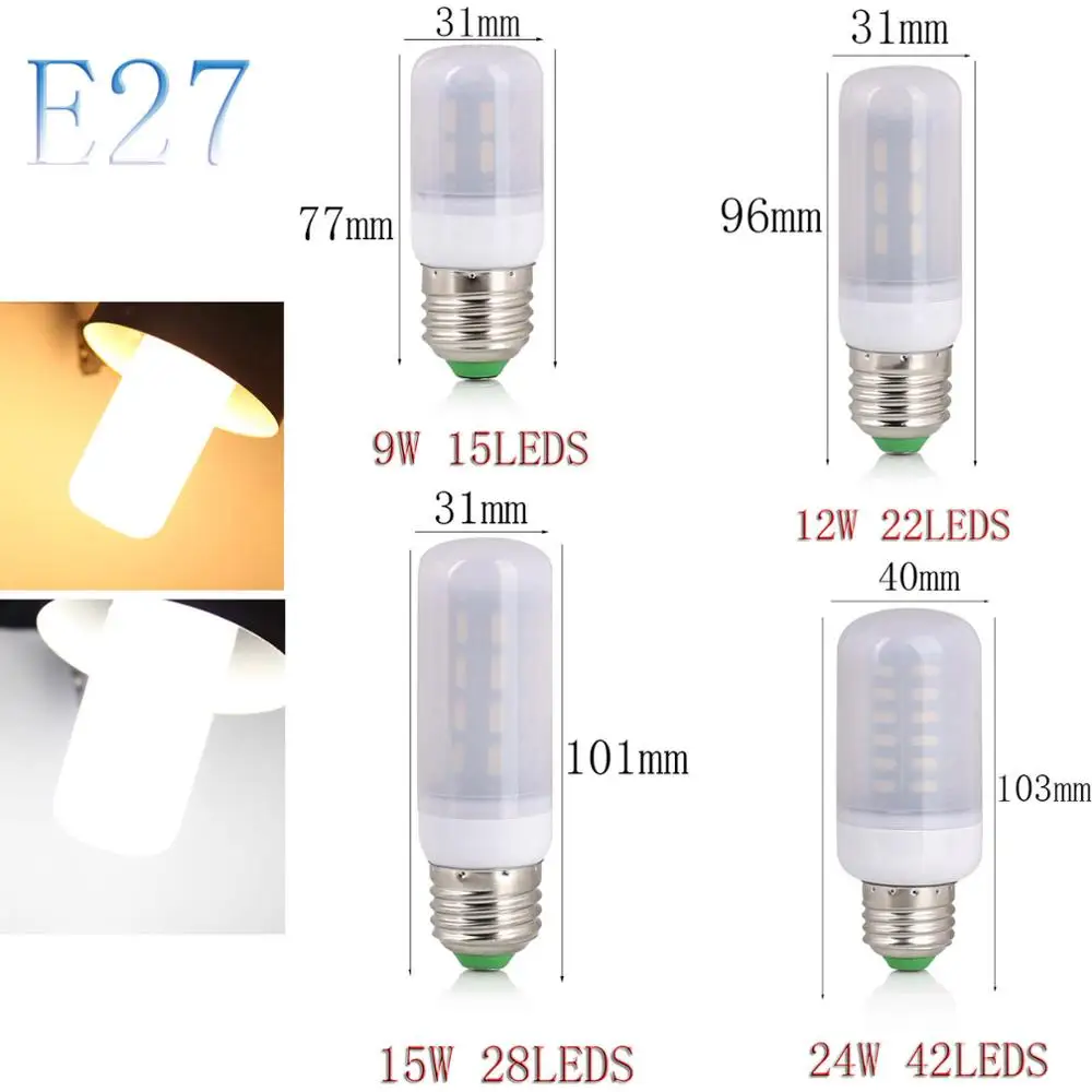 SMD 7030 E27 E14 светодиодный светильник AC220V светодиодный свет кукурузы светодиодный лампы 15 22 28 42 светодиодный s 9 Вт, 12 Вт, 15 Вт, люстра свечи освещение украшение дома - Испускаемый цвет: E27