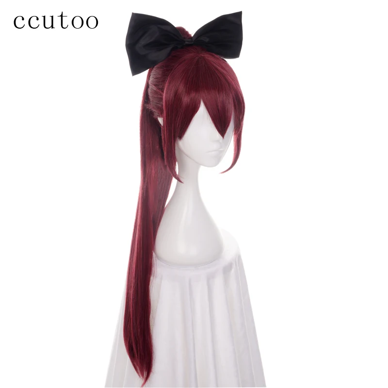 Ccutoo 80 см Сакура киоуко Бургундия длинный прямой синтетический парик косплей парик с чипом конский хвост+ черный бант