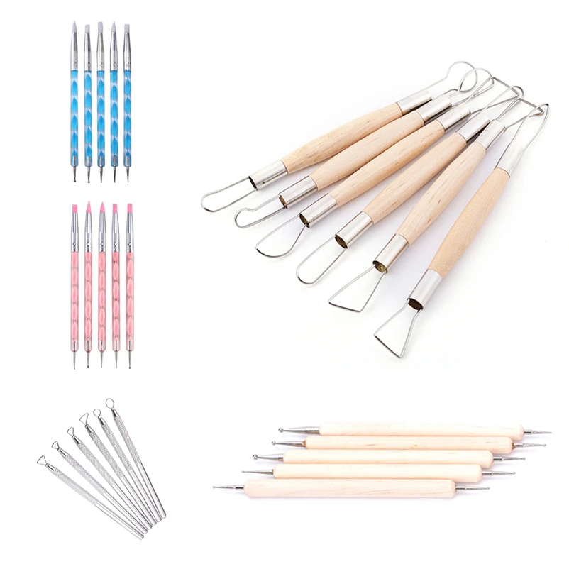 

5pcs/6pcs Wood Handle Aluminum Modelling Sculpte Pottery Clay Tool Wax Craft Paint Molding Sludge Ceramic Carve Scraper DIY