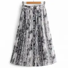 Новые женские юбки модные, пикантные принт змеиной кожи Harajuku Средний длинная куртка с секциями миди юбка женская пуговицы Высокая Талия плиссированная юбка