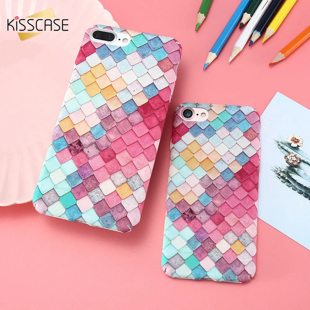 

KISSCASE Phone Cases For iPhone 6 s Case Fashion Colorful 3D Scales Girls Mermaid Cover For iPhone 6 6s plus Cases Accessories