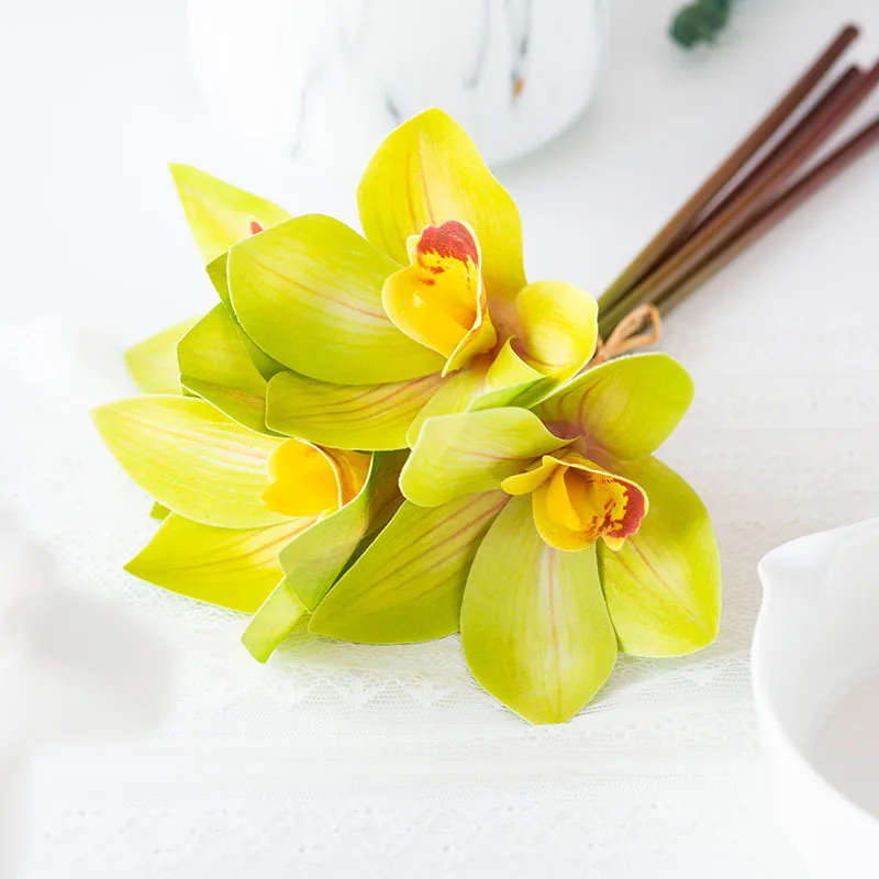 Высокая симуляция 4 шт Cymbidium букет 3D печать чувствовать украшение дома Фотография