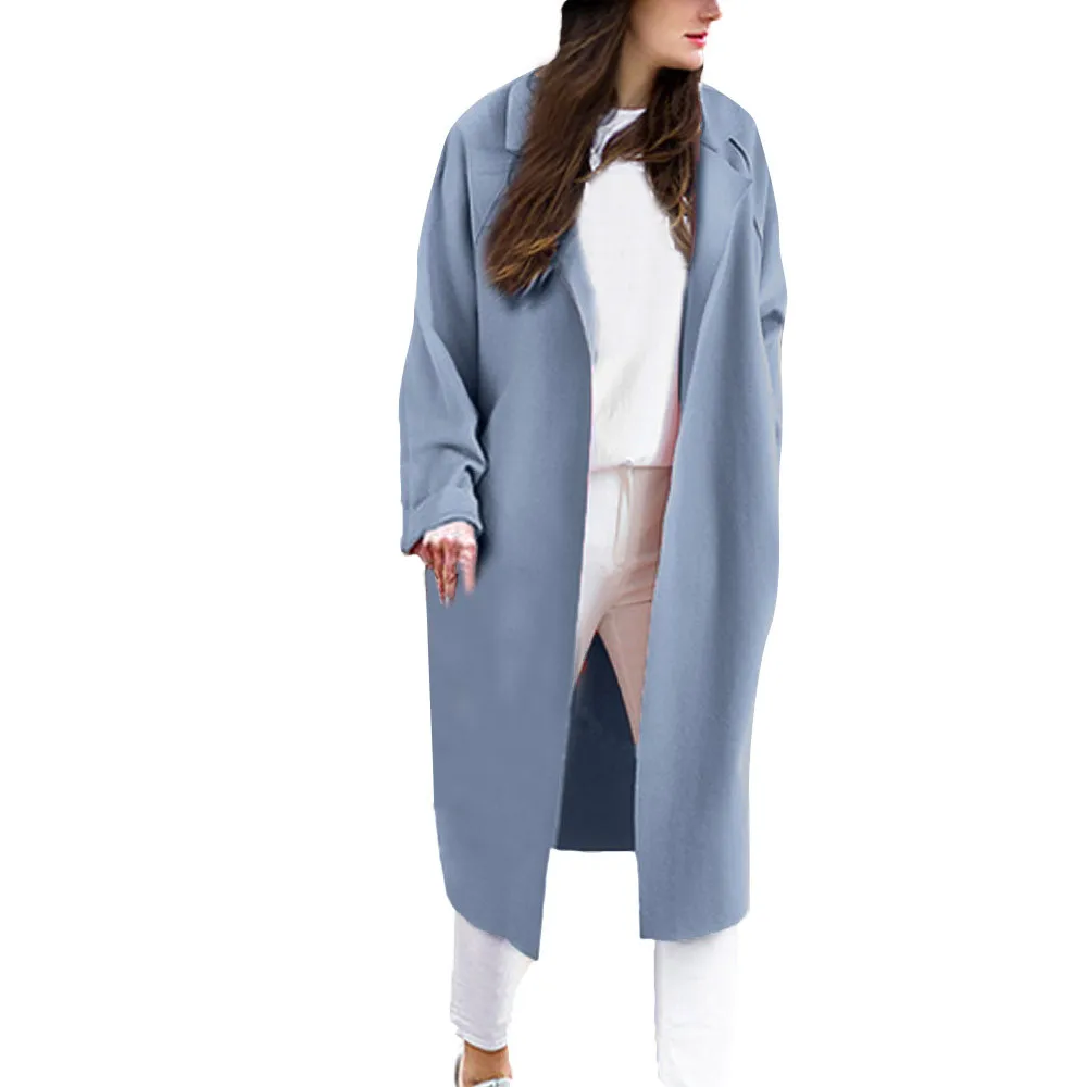 

Abrigo Mujer Long Overcoat Women Winter Wool Coat Outwear Fashion Loose Lapel Trench Outerwear Cardigan Tops chaqueta mujer