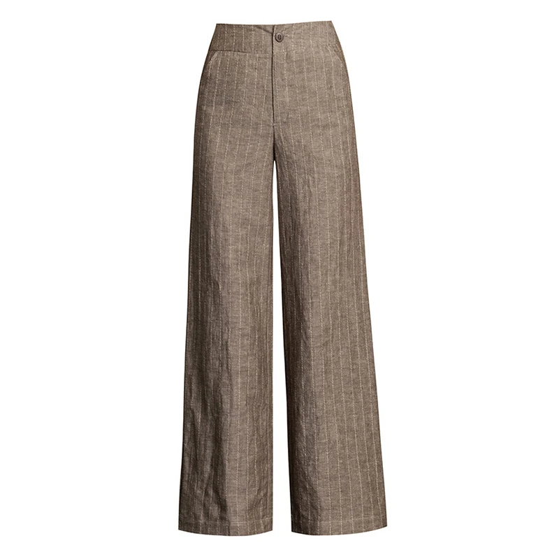 summer Women's Striped High Waist Wide Leg Pants OL Style Loose Cotton linen Long Pants Casual Women Trousers summer Women's Striped High Waist Wide Leg Pants OL Style Loose Cotton linen Long Pants Casual Women Trousers