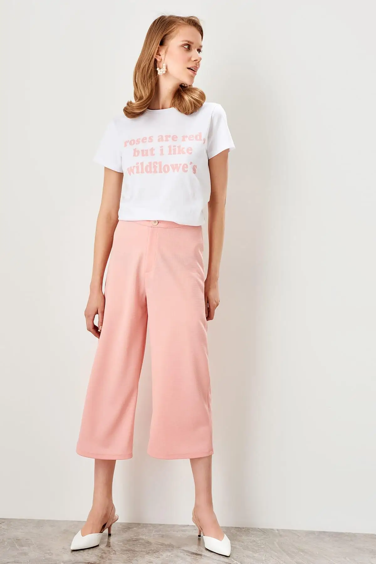 Spring Office Lady Workear Pants Trendyol Salmon Pink High Waist Straight Leg Pants Lyocell Women's Trousers