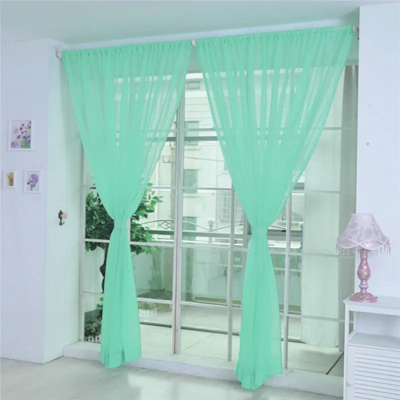 

1 PCS Pure Color Tulle Door Window Curtain Drape Panel Sheer Scarf Valances Curtains For Living Room #ES