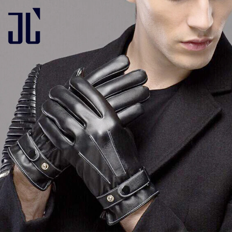 

JL Touch Screen Winter Gloves Men PU Leather Thick Warm Windproof Winter Gloves Male Cold Protection for Men Motorcycle Outing