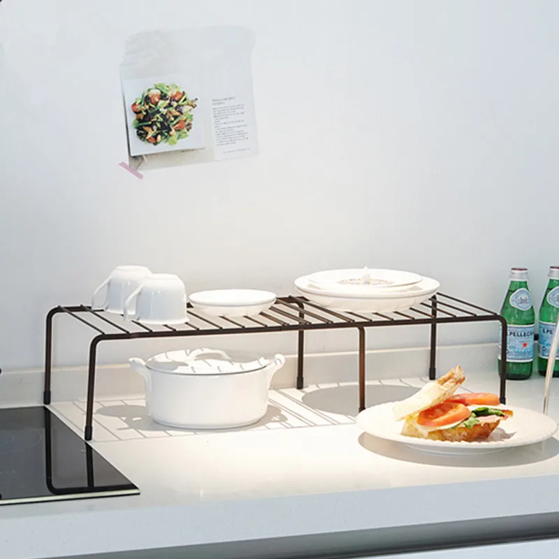 Adjustable Kitchen Storage Rack Metal Cupboard Storage Shelf Non-Skid Spice Rack Single Layer Kitch