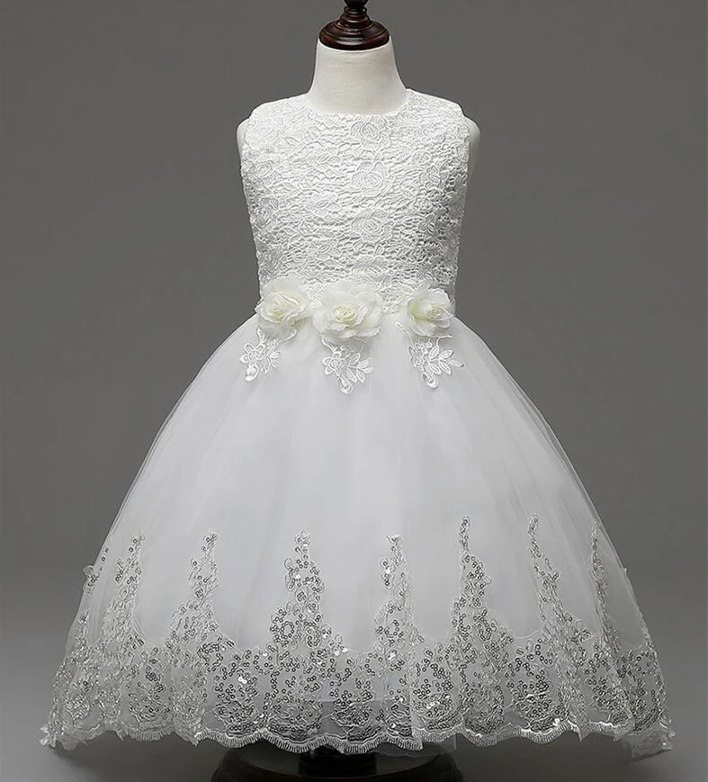 New 2017,girl Party Wedding Dresses,kids Ruffles Lace Clothes,bow Floral Princess Dress, For 4