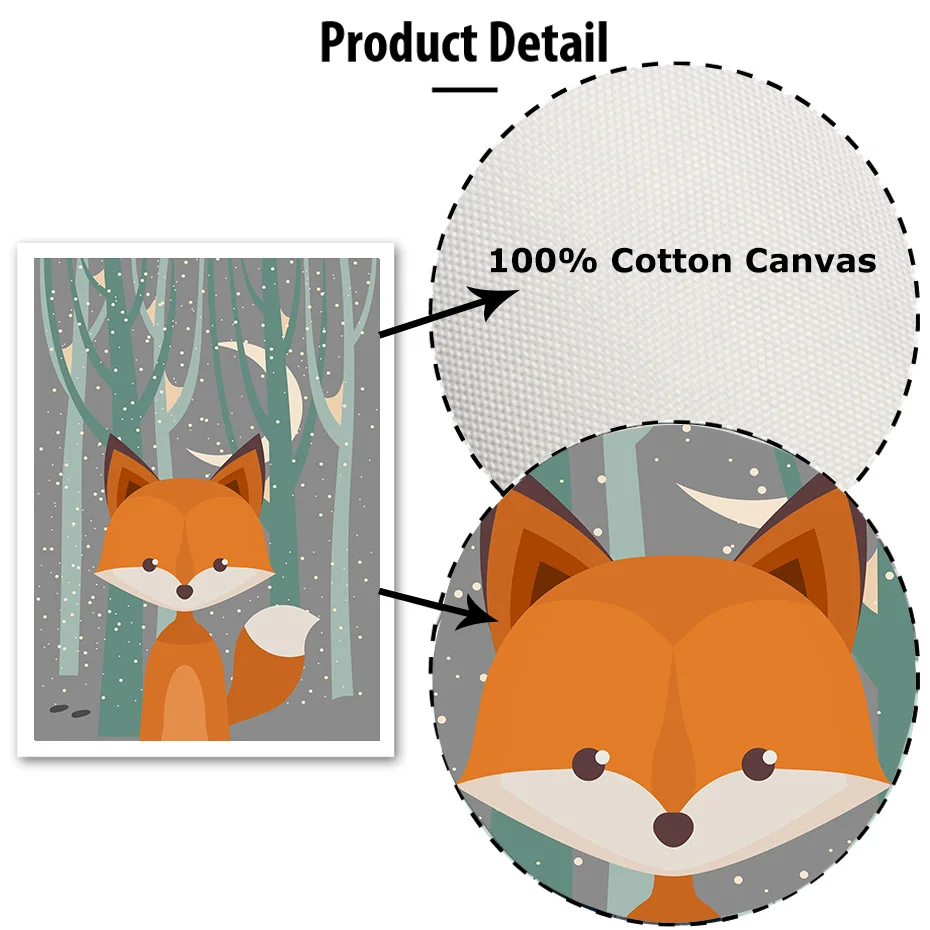 Spring Style Woodland Animals Wall Art Cartoon Pictures Canvas Painting Nursery Prints Vintage Poster Kids Room Decoration Mural (4)