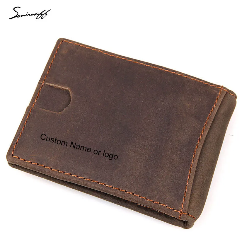 

SMIRNOFF Genuine Leather Money Clip Wallet with Metal Clamp Engraved Name or logo Wallet Male small purse Gifts