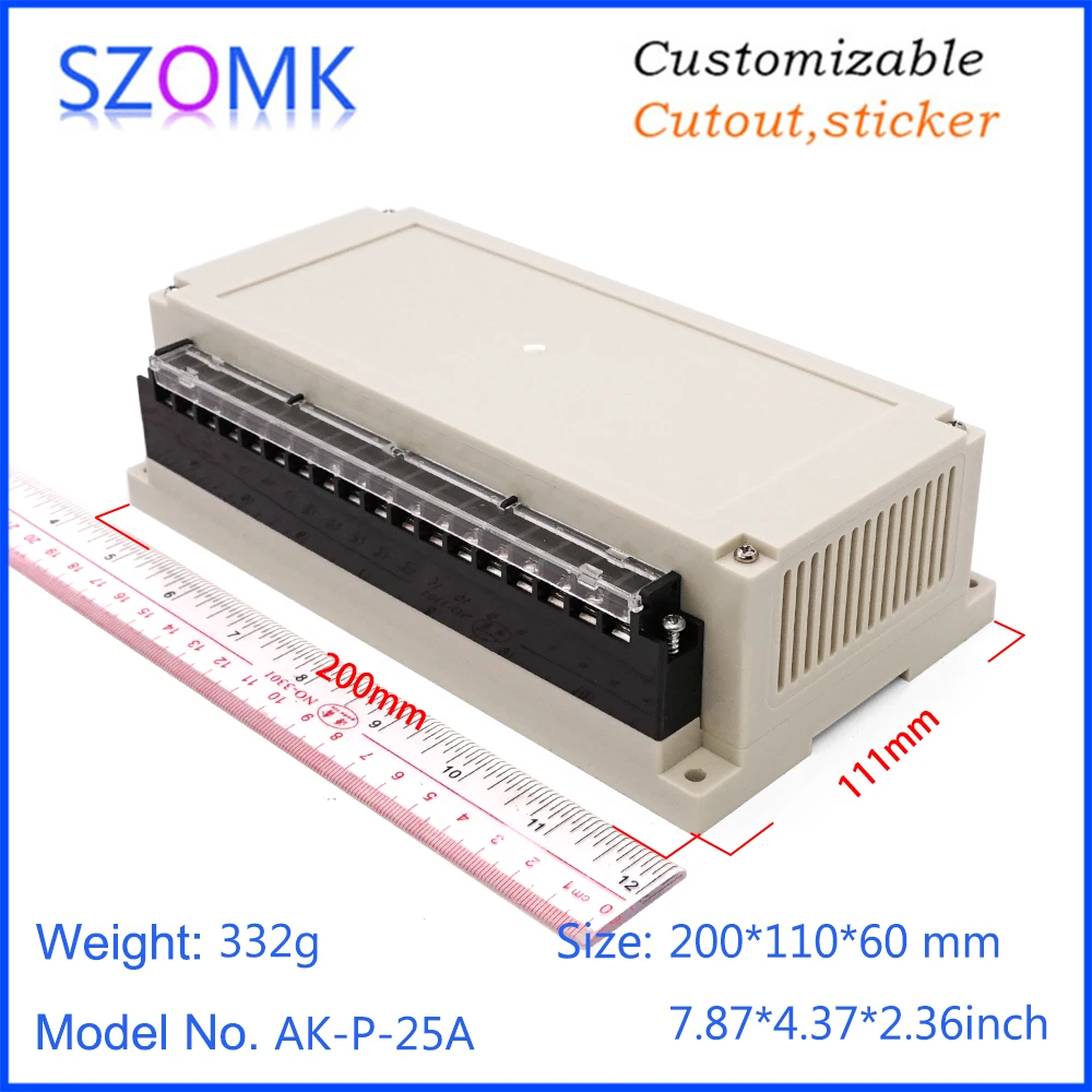 

1 piece 200*110*60mm szomk plastic din rail enclosure for electronics PCB design relay casing plastic instrument box