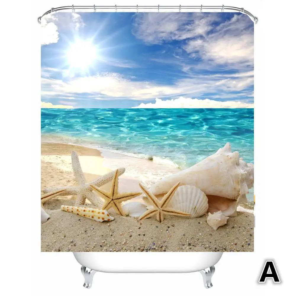 Waterproof Beach Conch Starfish Shell Shower Curtain Digital Printing Bath With Rings For Home Decor 71&quotX71" New | Дом и сад