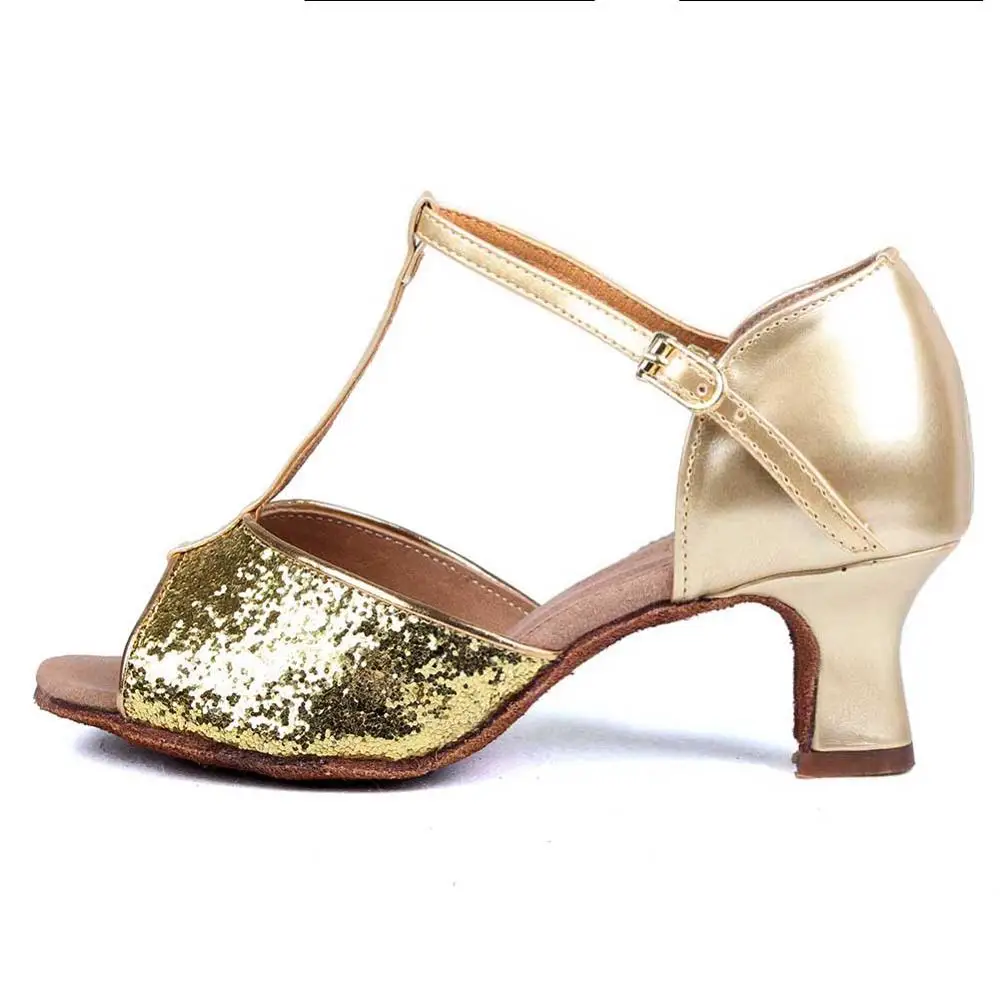 Бальные новые профессиональные латинские танцевальные туфли для женщин/девочек/женщин Танго и сальса на высоком каблуке для танцев атласные/ПУ белый красный - Цвет: LP Gold 5cm