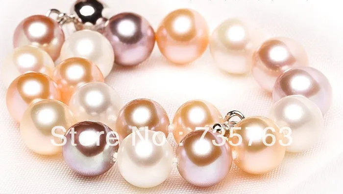 

xiuli 00165 7.5-8"11-12MM NATURAL SOUTH SEA GENUINE WHITE GOLD PINK PERFECT PEARL BRACELET