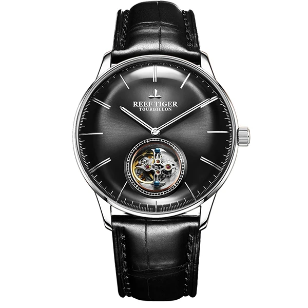 Reef Tiger/RT популярные наручные брендовые роскошные известные мужские часы с турбийоном автоматические часы с кожаным ремешком reloj hombre RGA1930 - Цвет: RGA1930-YBB