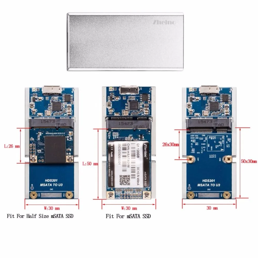 Zheino USB 3,0 mSATA чехол алюминиевый внешний SSD корпус конвертер адаптер Корпус чехол с USB3.0 кабель для передачи данных для mSATA SSD