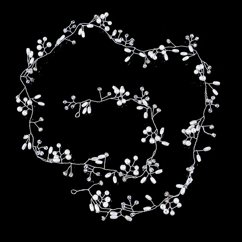 Rhinestone Headpiece Luxury Pearls Women Wedding Headbands and Tiaras Long 100 CM Hair Jewelry Bridal Party Accessories