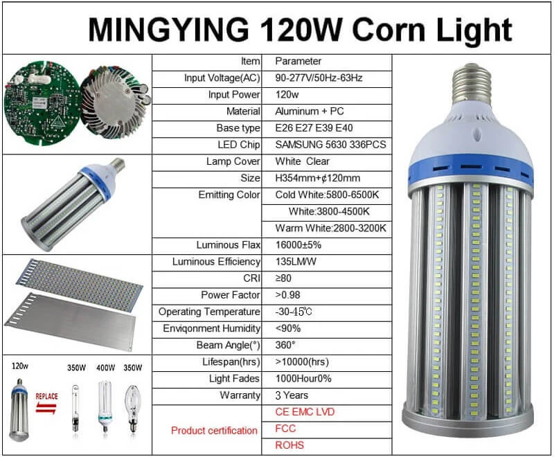 27 Вт 36 Вт 45 Вт 54 Вт 80 Вт 100 Вт 120 Вт E40 E39 E27 E26 светодиодный светильник-кукуруза для заводского склада, светильник для парковки, уличная лампа 85-277 В