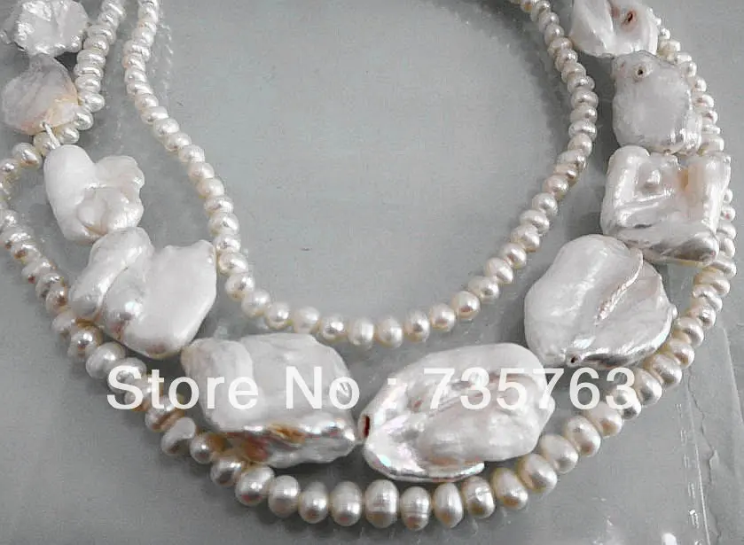 

HOT 00783 3 STRANDS 32MM AUSTRALIAN SOUTH GENUINE WHITE PEARL NECKLACE