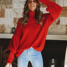 Cotton Knitted Solid Sweaters Turtleneck Pullover Women Autumn 2018 Winter Lantern Sleeve Sexy Jumper Female Sweater High Neck Cotton Knitted Solid Sweaters Turtleneck Pullover Women Autumn 2018 Winter Lantern Sleeve Sexy Jumper Female Sweater High Neck
