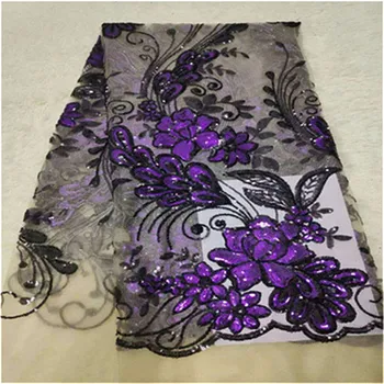 

Multicolor Sequin Fabric 2019 Popular Tulle Purple green Lace Fabric New Arrival Evening Party Dress African Lace Fabric