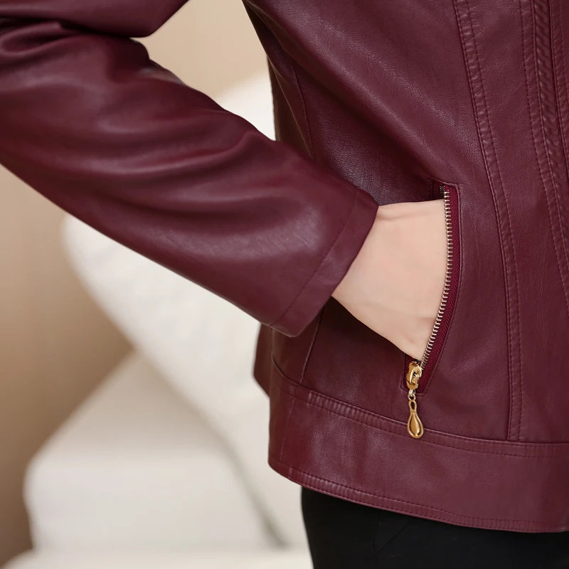 ASLTW, XL-5XL, кожаная куртка, женская, новая, модная, размера плюс, одноцветная, на молнии, Женская куртка, с отложным воротником, с длинным рукавом, женская кожаная куртка