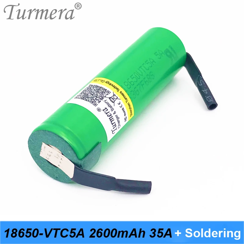 Turmera 18650 vtc5a us18650vtc5a 2600mAh 35a 18650 литиевая аккумуляторная батарея для отвертки shura+ полоски для пайки