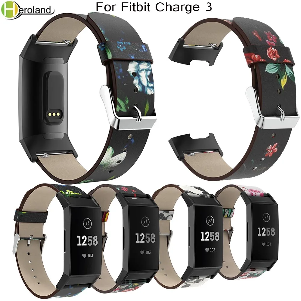 Кожаный ремешок для часов с ретро принтом браслет Fitbit Charge 3 сменный умные