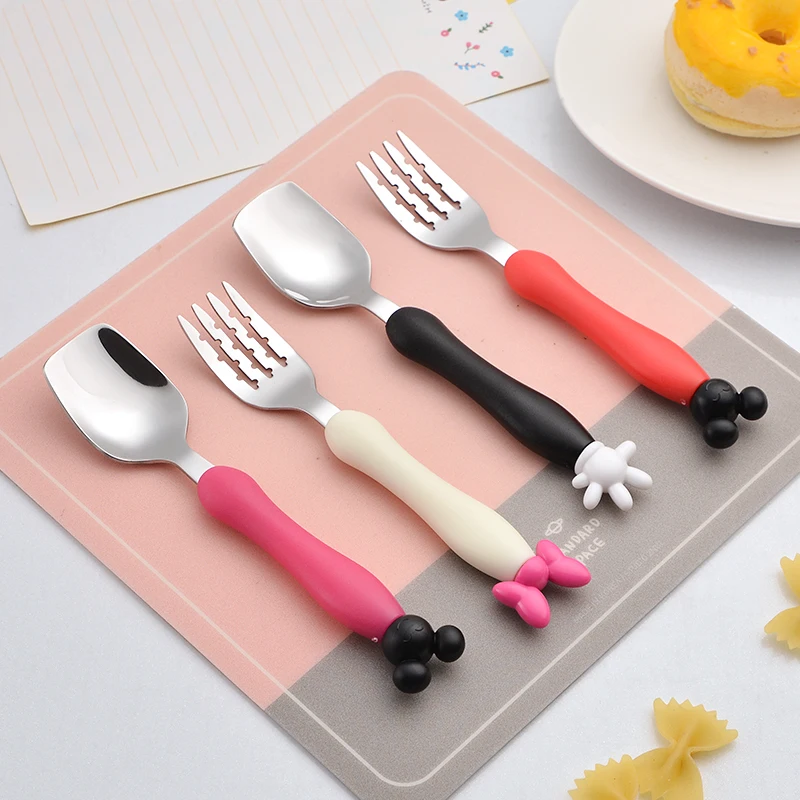 Kids Cute Fork Spoon Mouse Palm Shape Cutlery Baby Food Feeding Tableware Toddler Dinnerware Portable Utensil Feeding Training