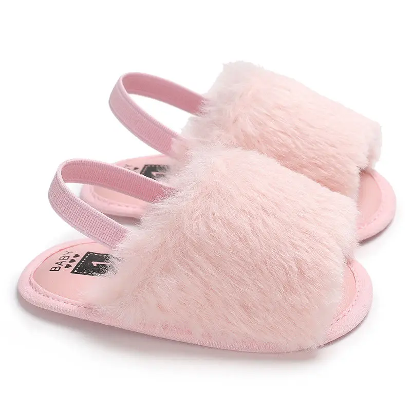 Г. Новые брендовые летние сандалии для новорожденных девочек 6 стилей, меховая однотонная обувь на плоской подошве с каблуком 0-18 месяцев, детская обувь - Цвет: Розовый