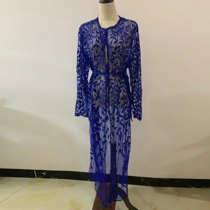 Blue mesh cardigan Рамадан блесток абайя халат Дубай, Турция ислам сетки кардиган-кимоно мусульманское платье ХИДЖАБ КАФТАН Восточный халат из марокена Катара Оман Elbise - Цвет: Blue mesh cardigan