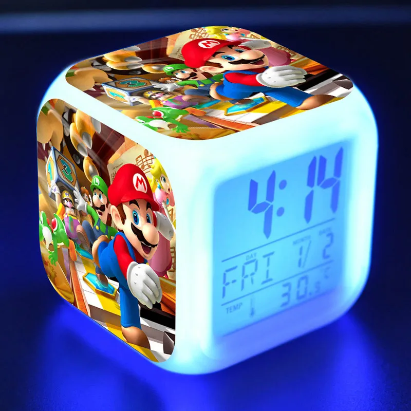 Anime Figurines Super Mario Bros Doll Clock Alarm LED Colorful Light Thermometer Mario Yoshi Figures Toys for Children Anime Figurines Super Mario Bros Doll Clock Alarm LED Colorful Light Thermometer Mario Yoshi Figures Toys for Children