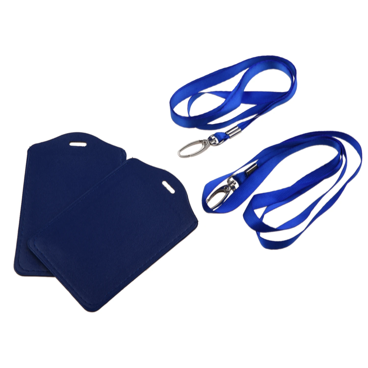 

5pack Blue Faux Leather Badge ID Card Vertical Holders Neck Strap 2 Pcs