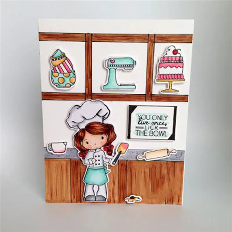 

Naifumodo 78*99mm Cooking Utensils and Girl Metal Cutting Dies Scrapbooking for Card Making DIY Embossing Cuts Dies Craft