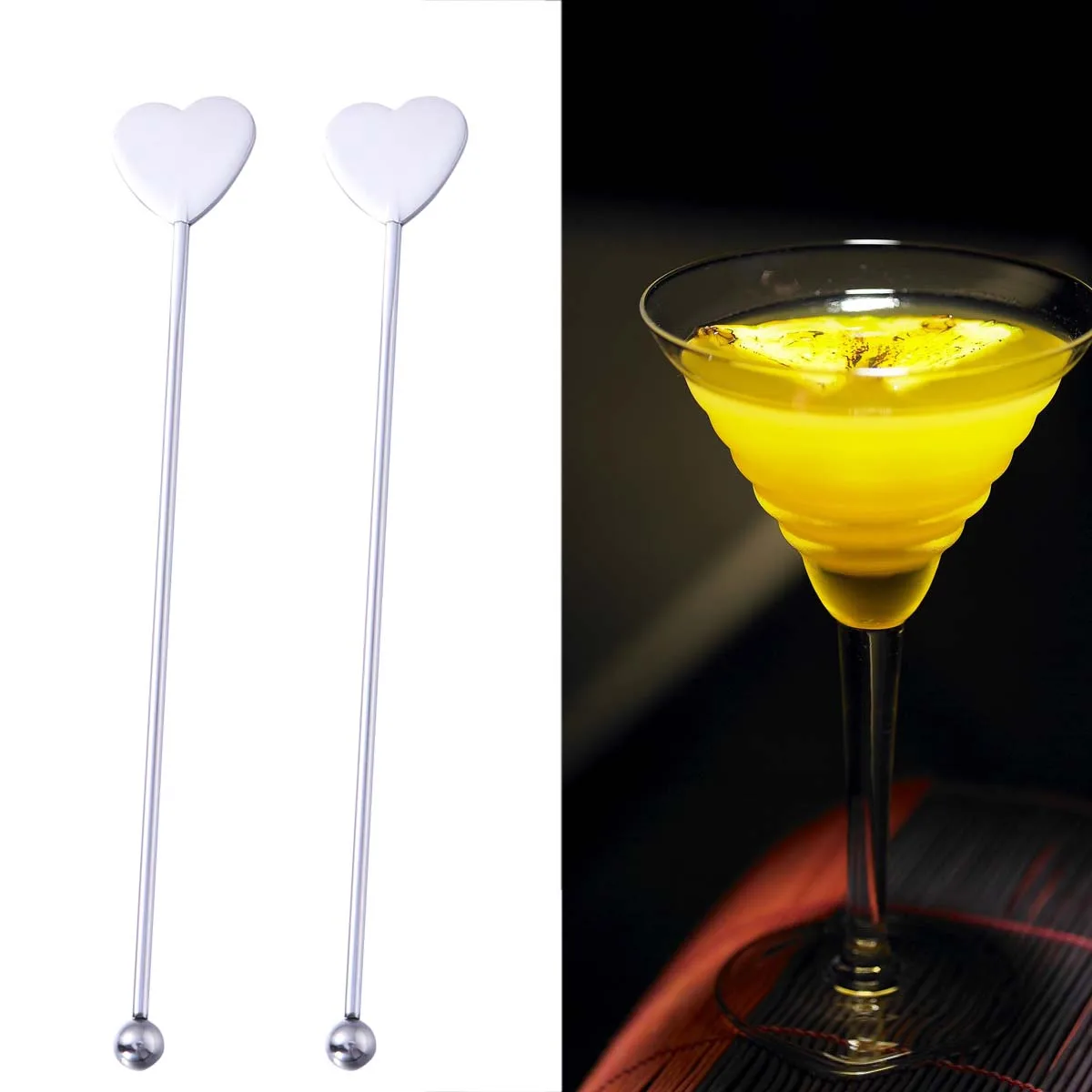 Cocktail Skewers 5 Pcs Heart-shaped and Round Bead Martini Picks Cocktail Pick Set Fruit Stick Stirring Stick