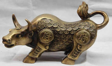 

004561 China Copper Bronze Home Fengshui Wealth Money moo-cow Cattle Bull OX Statue