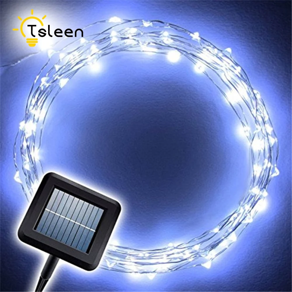 

TSLEEN Solar Powered 100 Leds 33ft Copper Wire String Lights Camping Lamp Party Decors Xmas Tree Wedding Decorative Fairy Lamp