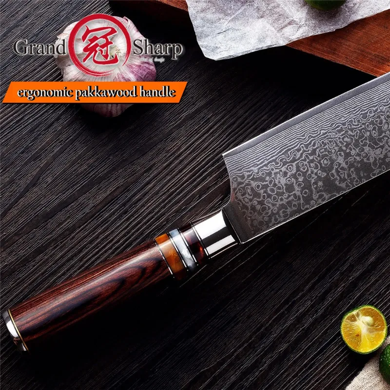 Grandsharp дамасский нож шеф повара 9 5 дюймов японский кухонный 67 слоев vg10 с