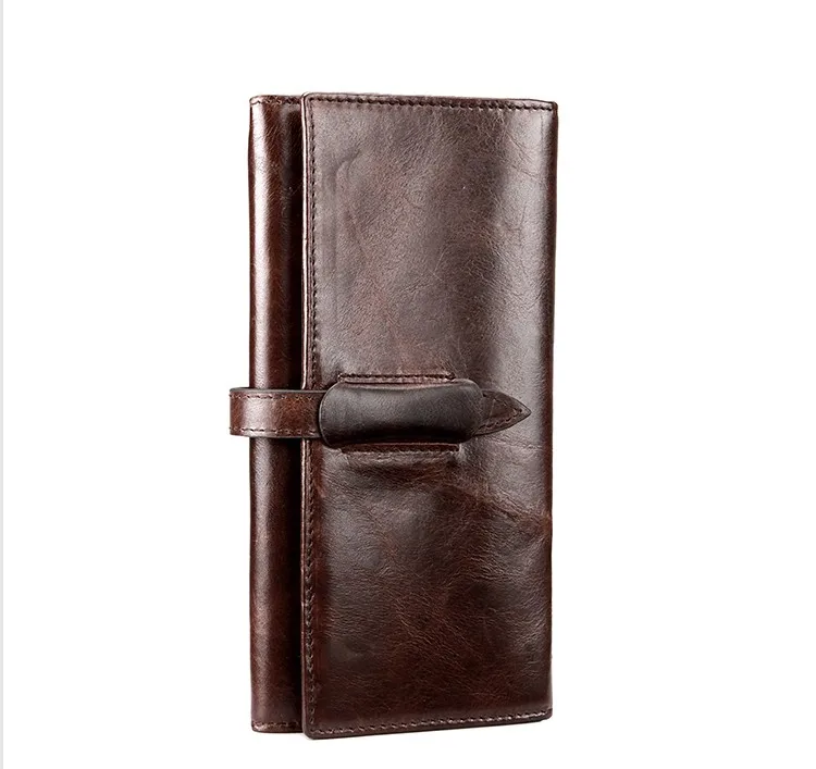 Брендовый винтажный кошелек из натуральной воловьей кожи, мужской кошелек, повседневный клатч, застежка ремня, молния, карман для карт, мобильный телефон