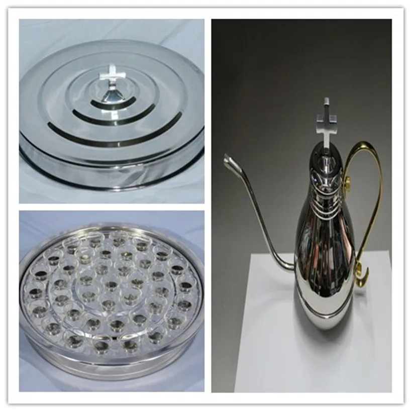 

Hot Brand new Christian sacrament stainless base tray set l with communion pot flagon complementary reusable plastic cups