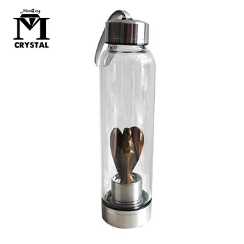

3 inches Natural Crystal Water Bottle Tiger Eye stone Healing Angel Wand Elixir Quartz crystal Water Bottle Drinkware