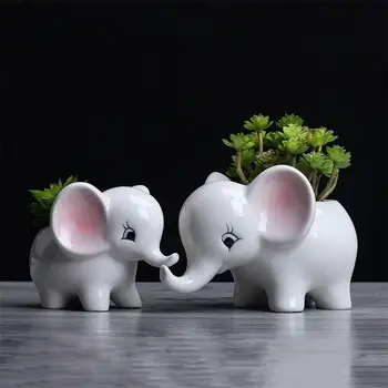 

Adeeing Animals Shape Ceramic Flower Pot Elephant Succulent Planter Cactus Succulent Plants Flower Cute White Pot Flowerpot