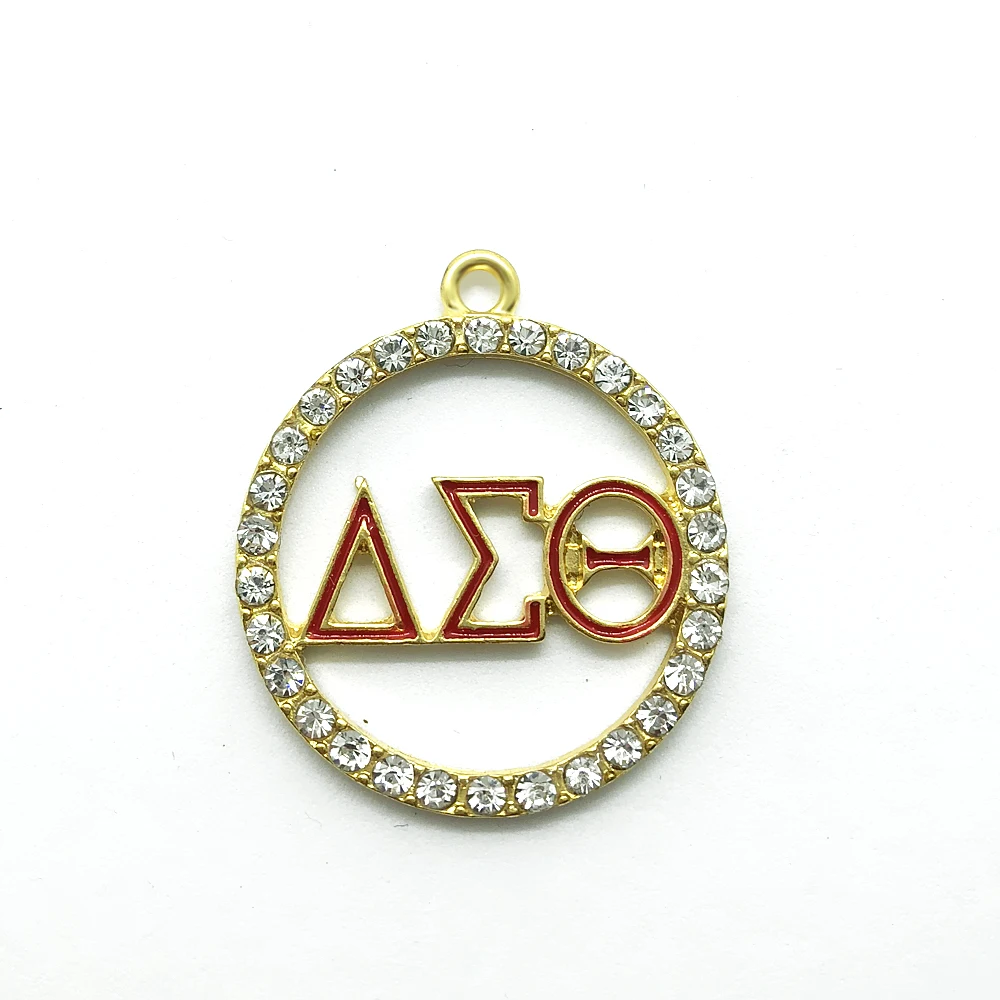 

New Fashion Openwork Round Metal Engraving Greek letter DELTA SIGMA THETA Letter charm sorority society Crystal Jewelry Pendant