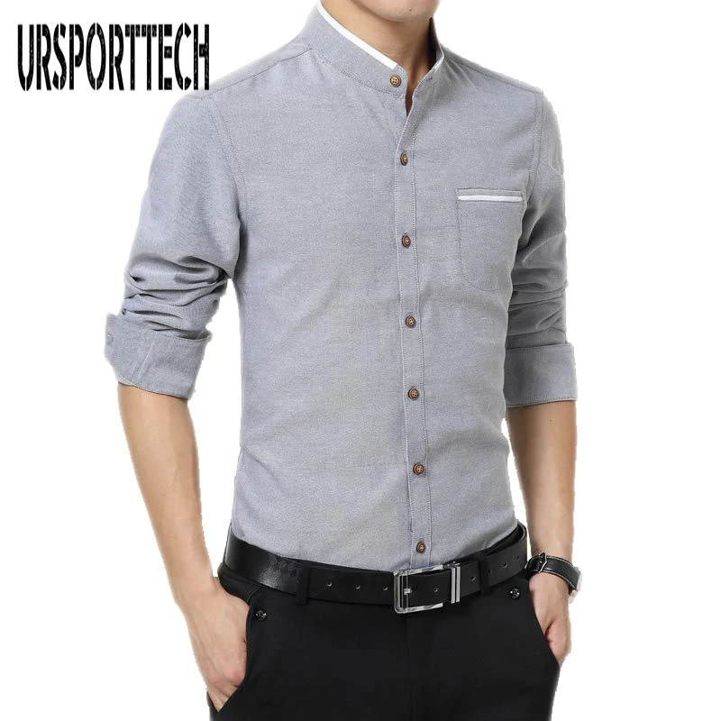 Plus Size M-5XL Cotton Men Shirt New 2020 Stand Collar Casual Male Shirt Slim Fit Mens Dress Shirts Long-Sleeve Camisa Hombre