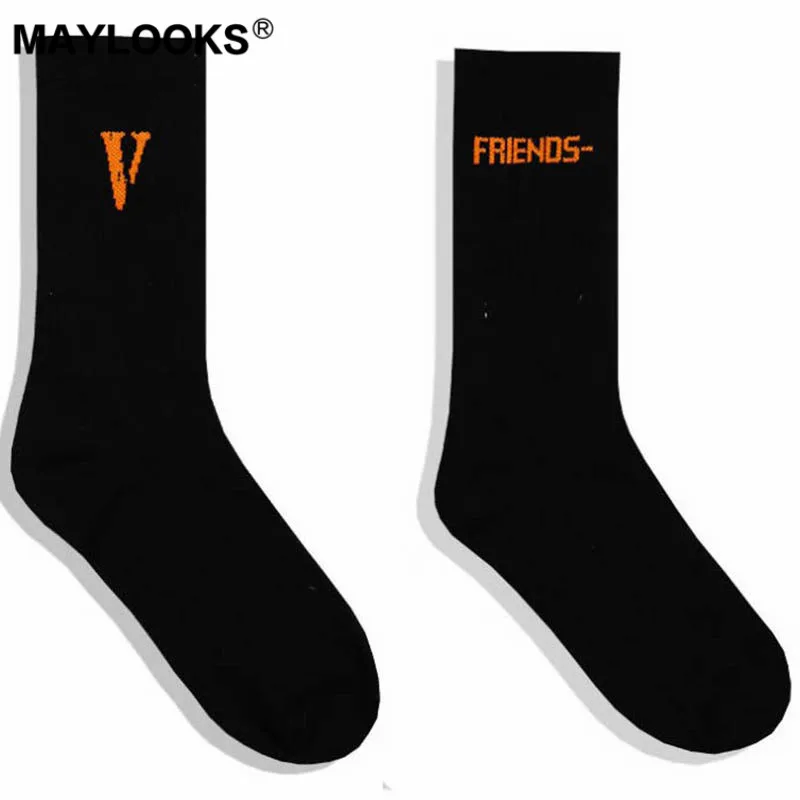 Maylook Tide V word black orange high street hip hop tide FRIENDS Носки трубы с надписью W61|Мужские носки| |
