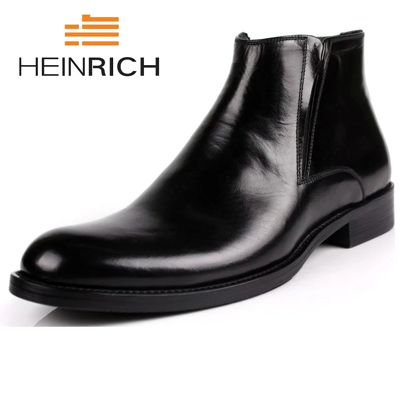 

HEINRICH Fashion Punk Comfortable Men Ankle Boots Genuine Leather Luxury Slip On Business Formal Shoes Scarpe Uomo Invernali
